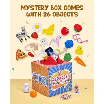 JoyCat Mystery Alphabet Box for Kids 26 PCS Letters Sorting Matching Game Activities Letter Sounds Fine Motor Learning Toys for Preschool Kindergarten Classroom Present for 3+ Years Kids Toddlers