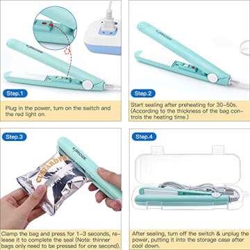 Mini Bag Re-Sealer for Food Storage - Handheld Heat Sealer for Chips, Foil Bags, Mylar Bags, Color Street Nails with Storage Case - Mint