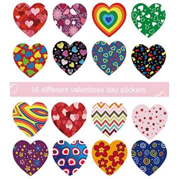 Valentines Day Stickers, 1000PCS 1.5” Heart Stickers with 16 Designs, Round Roll Self Adhesive Hea...