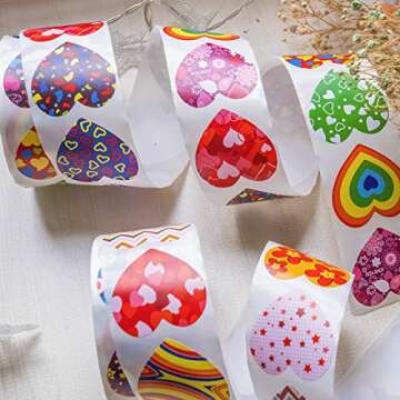 Valentines Day Stickers, 1000PCS 1.5” Heart Stickers with 16 Designs, Round Roll Self Adhesive Heart Shaped Seals Decals for Valentine's Day, Anniversaries, Wedding