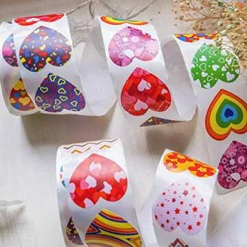 Valentines Day Stickers, 1000PCS 1.5” Heart Stickers with 16 Designs, Round Roll Self Adhesive Heart Shaped Seals Decals for Valentine's Day, Anniversaries, Wedding
