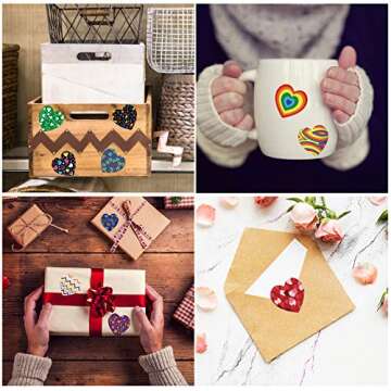 Valentines Day Stickers, 1000PCS 1.5” Heart Stickers with 16 Designs, Round Roll Self Adhesive Heart Shaped Seals Decals for Valentine's Day, Anniversaries, Wedding