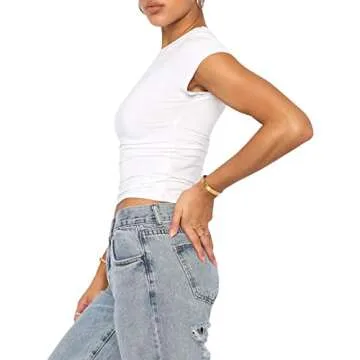 Basic Fitted Short Sleeve Tees for Women Solid Slimming Dupes Shirt Y2k Skinny Tops Summer Going Out Workout Clothing