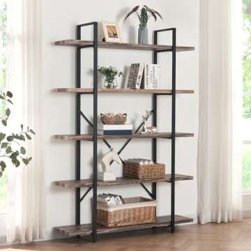HOMISSUE Bookshelf, 5 Tier Industrial Bookcase, 70" Tall Bookshelves and Book Case with 5 Shelf, Rustic Storage Rack with Display Shelves for Bedroom Living Room Office, Retro Brown
