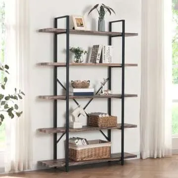 HOMISSUE Bookshelf, 5 Tier Industrial Bookcase, 70" Tall Bookshelves and Book Case with 5 Shelf, Rustic Storage Rack with Display Shelves for Bedroom Living Room Office, Retro Brown