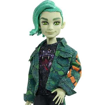 Monster High Deuce Gorgon Doll in Signature Look with Denim Snake Jacket & Accessories, Pet Mouse Perseus