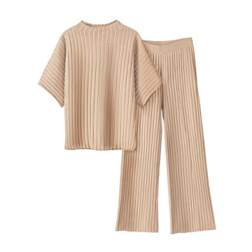 Tankaneo Womens Sweater Sets 2 Piece Outfits Knit Mock Neck Tops and Elastic Waist Pants Sets Casual...