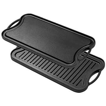 Bruntmor 2-In-1 Cast Iron Skillet Rectangle Roasting Pan With Reversible Griddle Pan For Stove Top - 20"x10" Multi Cooker Deep Roasting Grill Pan, Non-Stick Camping Cookware