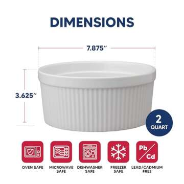 HIC Kitchen Souffle Ramekin Fine White Porcelain 64-Ounce