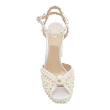 Goolita Womens Open Toe Pearl Platform Heels - Elegant Chunky Wedding Sandals