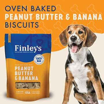 Finley's Peanut Butter & Banana Dog Biscuits Treats for Dogs Made in USA | Natural Peanut Butter & Banana Wheat Free Dog Treats | Healthy Dog Treat Bags (12 oz)