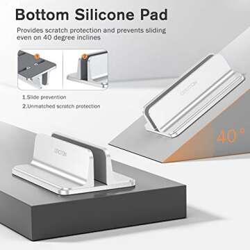 OMOTON Vertical Laptop Stand, [Adjustable Stand] [Space Saving] Desktop Holder Stand for MacBooks, Notebooks, Aluminum, Black (Silver)