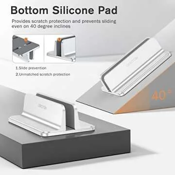 OMOTON Vertical Laptop Stand, [Adjustable Stand] [Space Saving] Desktop Holder Stand for MacBooks, Notebooks, Aluminum, Black (Silver)