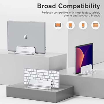 OMOTON Vertical Laptop Stand, [Adjustable Stand] [Space Saving] Desktop Holder Stand for MacBooks, Notebooks, Aluminum, Black (Silver)