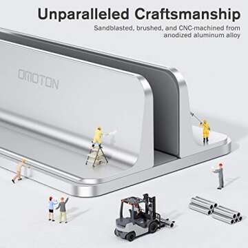 OMOTON Vertical Laptop Stand, [Adjustable Stand] [Space Saving] Desktop Holder Stand for MacBooks, Notebooks, Aluminum, Black (Silver)