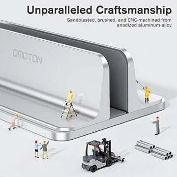 OMOTON Vertical Laptop Stand, [Adjustable Stand] [Space Saving] Desktop Holder Stand for MacBooks, Notebooks, Aluminum, Black (Silver)