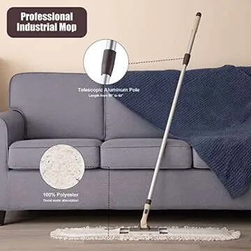 Eyliden 36" Heavy-Duty Commercial Mop with 60" Telescopic Handle - Total 2 Washable Reusable Pads, Professional Floor Cleaner Dust Mop for Office, Warehouse, Hotel, Restaurant & More (Brown, 36")