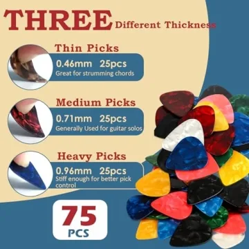 75 Pack Guitar Picks with Organizer - Thin, Medium & Heavy Options Available