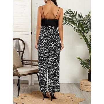 SySea Womens High Waisted Leopard Print Palazzo Pants Belted Wide Leg Long Trousers with Pockets