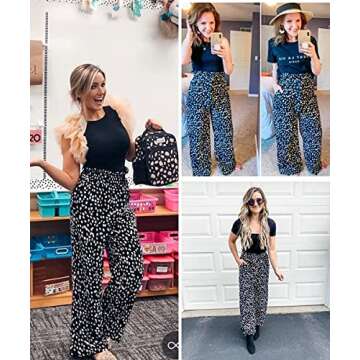 SySea Womens High Waisted Leopard Print Palazzo Pants Belted Wide Leg Long Trousers with Pockets