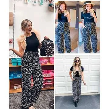 SySea Womens High Waisted Leopard Print Palazzo Pants Belted Wide Leg Long Trousers with Pockets