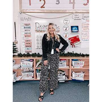 SySea Womens High Waisted Leopard Print Palazzo Pants Belted Wide Leg Long Trousers with Pockets