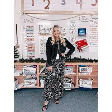 SySea Womens High Waisted Leopard Print Palazzo Pants Belted Wide Leg Long Trousers with Pockets