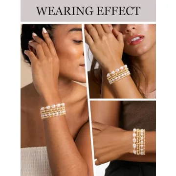 ZNBOH Gold Bracelets for Women Beaded Bracelet 18K Gold Plated Stretch Bracelet Stack Stackable Bead Ball Bracelet Set Non Tarnish Dainty Pearl Adjustable Trendy Gift Gold Jewelry for Women