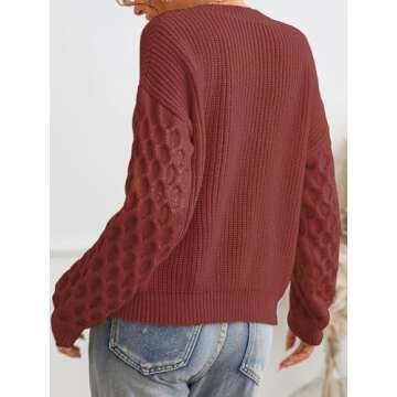 CUPSHE Women's Sweater Long Sleeve Crewneck Sweaters Cable Knit Jumper Tops Brick Red, XL