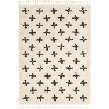 Livabliss Olinda Swiss Cross Shag Area Rug,3'11" x 5'7", Charcoal/Beige