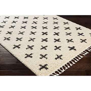 Livabliss Olinda Swiss Cross Shag Area Rug,3'11" x 5'7", Charcoal/Beige