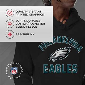 Team Fan Apparel NFL Adult Gameday Hooded Sweatshirt - Poly Fleece Cotton Blend - Stay Warm and Represent Your Team in Style (Philadelphia Eagles - Black, XX-Large)