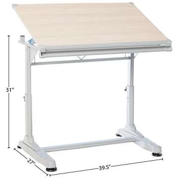 Stand Up Desk Store Adjustable Height and Angle Drafting Table Drawing Desk with Large Surface (Silver Frame/Birch Top, 40" W X 26" D)
