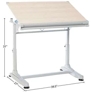 Stand Up Desk Store Adjustable Height and Angle Drafting Table Drawing Desk with Large Surface (Silver Frame/Birch Top, 40" W X 26" D)