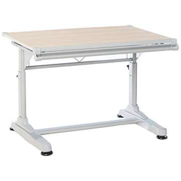 Stand Up Desk Store Adjustable Height and Angle Drafting Table Drawing Desk with Large Surface (Silver Frame/Birch Top, 40" W X 26" D)
