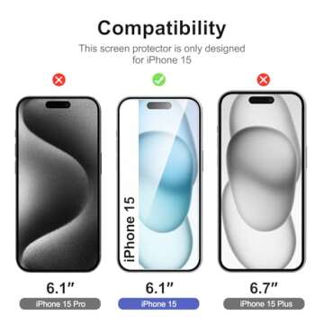 NEW'C [3 Pack Designed for iPhone 16,15 (6.1 inches) Screen Protector Tempered Glass with easy insta...