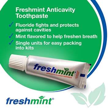 144 Tubes of Freshmint 0.6 oz. Anticavity Fluoride Toothpaste, Metallic Tube, Tubes do not have Individual Boxes for Extra Savings, Travel Size