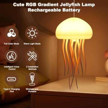 Jellyfish Lamp, Voice Control Jellyfish Lamp with Dancing Legs, RGB Gradient Jellyfish Bedside Lamp, Rechargeable Jellyfish Table Lamp with Touch Sensor, Christmas Gifts (Hanging + Base)