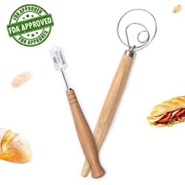 Bread Lame Danish Dough Whisk Set With 5 Replacement Blades Dough Scraper and Leather Protective Cover Bread Making Tools Scoring Bread Knife Set for Pastry, Baking Cake, Dessert, Sourdough, Pizza