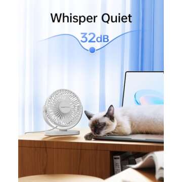 SWEETFULL USB Desk Fan Small Quiet - 3 Speeds Mini Personal Portable Fan 360° Rotation Adjustable, 5 Inch Office Table Cooling Gadgets on Desktop (White)