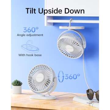 SWEETFULL USB Desk Fan Small Quiet - 3 Speeds Mini Personal Portable Fan 360° Rotation Adjustable, 5 Inch Office Table Cooling Gadgets on Desktop (White)