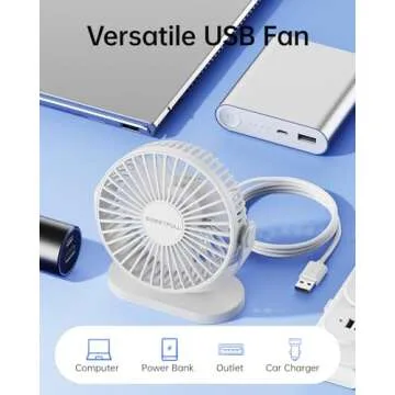 SWEETFULL USB Desk Fan Compact Quiet 3 Speeds 5 Inch