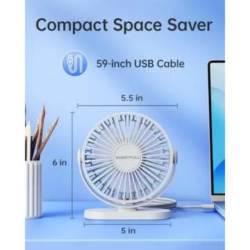 SWEETFULL USB Desk Fan Compact Quiet 3 Speeds 5 Inch