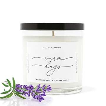 ThreeKin Warm Hugs Scented Candles for Home, Natural Soy Wax, Relaxing Aromatherapy Gifts, Essential Oils Scented, Long-Lasting Candle Burns for 75-Hours, Designed in USA, Lemongrass Lavender Scent