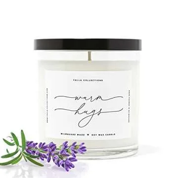 ThreeKin Warm Hugs Scented Candles for Home, Natural Soy Wax, Relaxing Aromatherapy Gifts, Essential Oils Scented, Long-Lasting Candle Burns for 75-Hours, Designed in USA, Lemongrass Lavender Scent