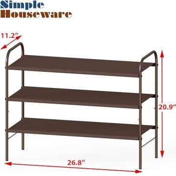 Simple Houseware 3-Tier Shoe Rack Storage Organizer, Bronze