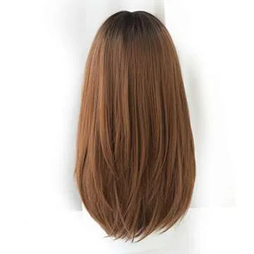 URCGTSA 22 Inches Black To Honey Long Straight Hair Wig Synthetic Natural Wig With Bangs Party Cosplay Wig for Women(Black To Honey)