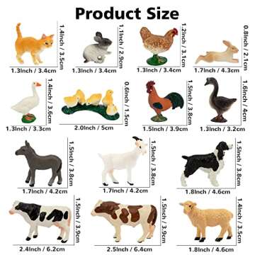 Toymany 14PCS 0.6-2.5" Tiny Farm Animal Figures Toy, Detailed Texture Farm Figurines Cake Topper, Easter Christmas Birthday Gift School Project for Kids Children Toddlers