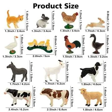 Toymany 14PCS 0.6-2.5" Tiny Farm Animal Figures Toy, Detailed Texture Farm Figurines Cake Topper, Easter Christmas Birthday Gift School Project for Kids Children Toddlers