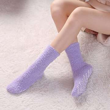 MQELONG Cozy Fluffy Slipper Socks for Women with Grips